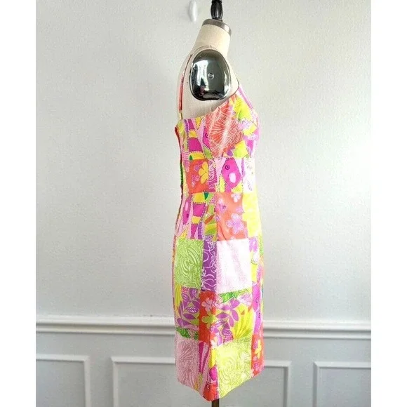 Lilly Pulitzer VTG 90s Dress 4 Fish Turtle Lemon Patchwork Sundress Babydoll - Picture 3 of 10